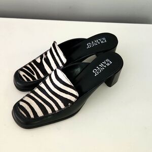 Franco Sarto 'zebra', black mules, chunky heels, 7M